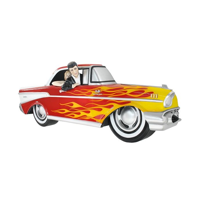 Wanddeko Chevy Rot mit gelben Flammen und Elvis verkleinert Dekorationsfigur