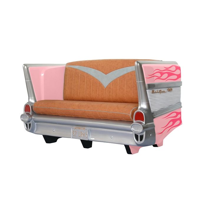 Sofa Chevy Rosa mit pinken Flammen lebensgroß Sitzmöglichkeit