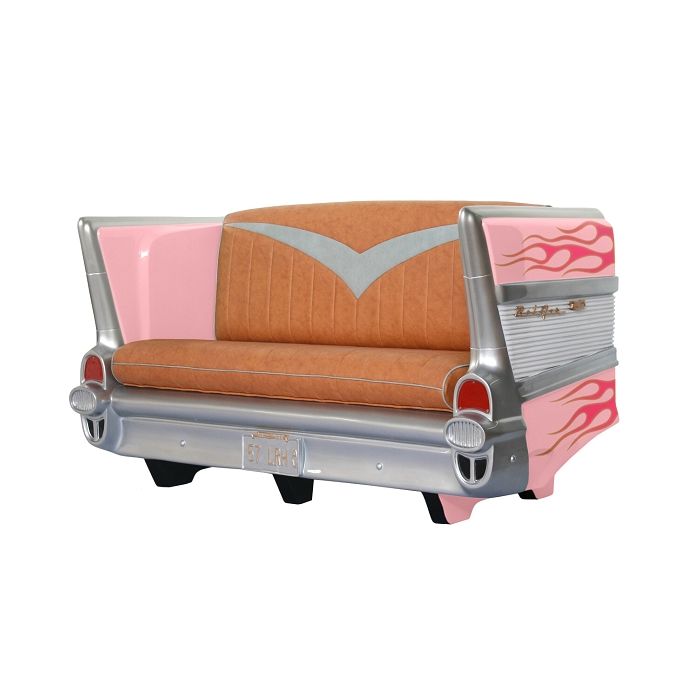 Sofa Chevy Rosa mit pink goldenen Flammen lebensgroß Sitzmöglichkeit