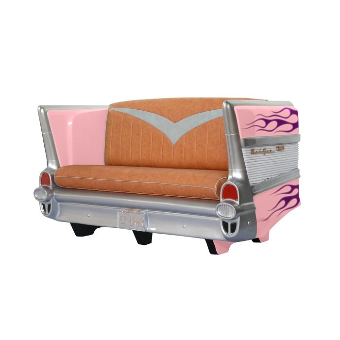 Sofa Chevy Rosa mit lila Flammen lebensgroß Sitzmöglichkeit
