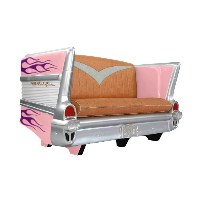 Sofa Chevy Rosa mit lila Flammen lebensgroß Sitzmöglichkeit