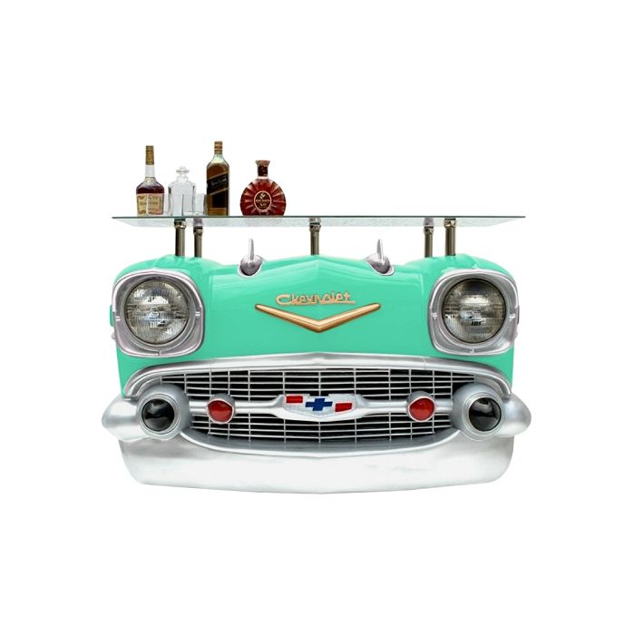 Wandkonsole Chevy Türkis mit Glasplatte verkleinert Tisch
