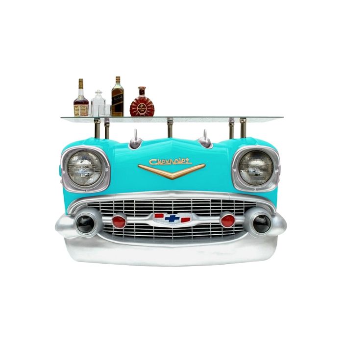 Wandkonsole Chevy Hellblau mit Glasplatte verkleinert Tisch