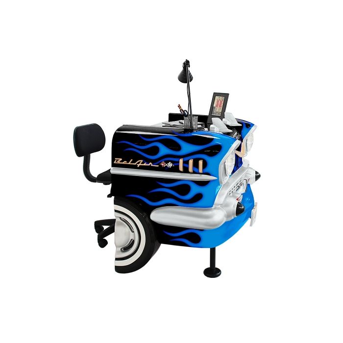 Schreibtisch Chevy Schwarz mit blauen Flammen verkleinert Tisch