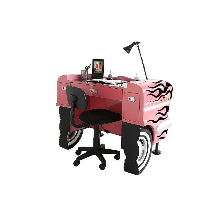 Schreibtisch Chevy Rosa mit schwarzen Flammen verkleinert Tisch