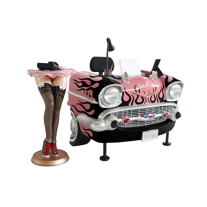 Schreibtisch Chevy Rosa mit schwarzen Flammen verkleinert Tisch