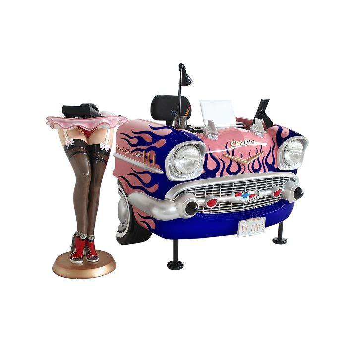 Schreibtisch Chevy Rosa mit blauen Flammen verkleinert Tisch
