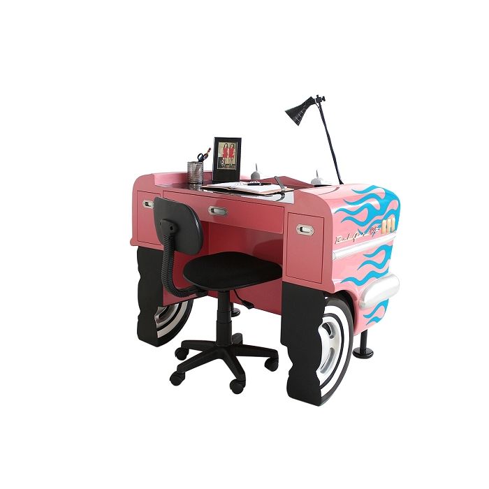 Schreibtisch Chevy Rosa mit hellblauen Flammen verkleinert Tisch