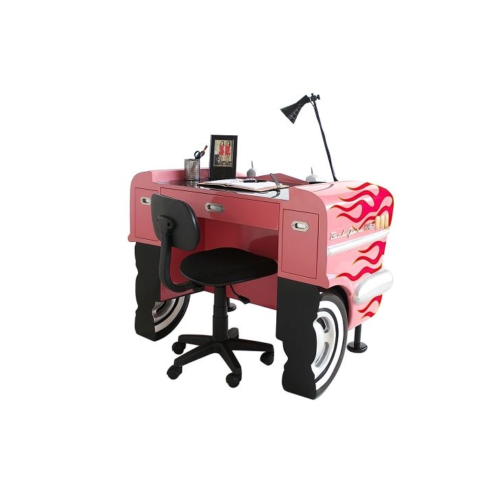 Schreibtisch Chevy Rosa mit rot gelben Flammen verkleinert Tisch