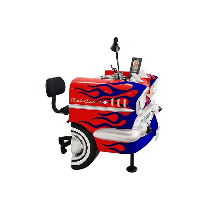 Schreibtisch Chevy Rot mit blauen Flammen verkleinert Tisch