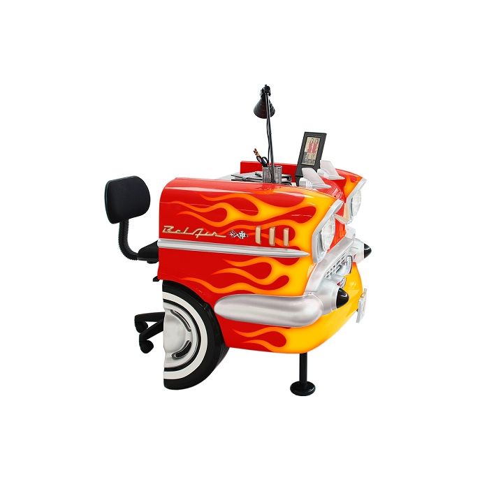 Schreibtisch Chevy Rot mit gelb orangenen Flammen verkleinert Tisch
