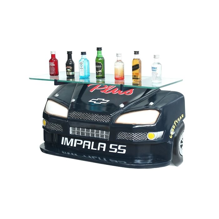 Wandregal Chevy Impala Schwarz mit Glasplatte verkleinert Tisch