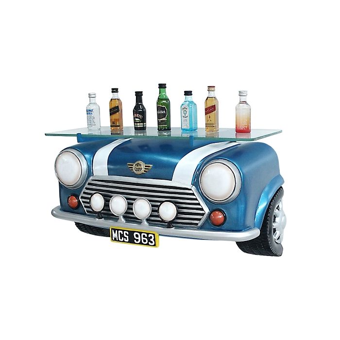 Wandregal Mini Cooper Blau mit Glasplatte verkleinert Tisch