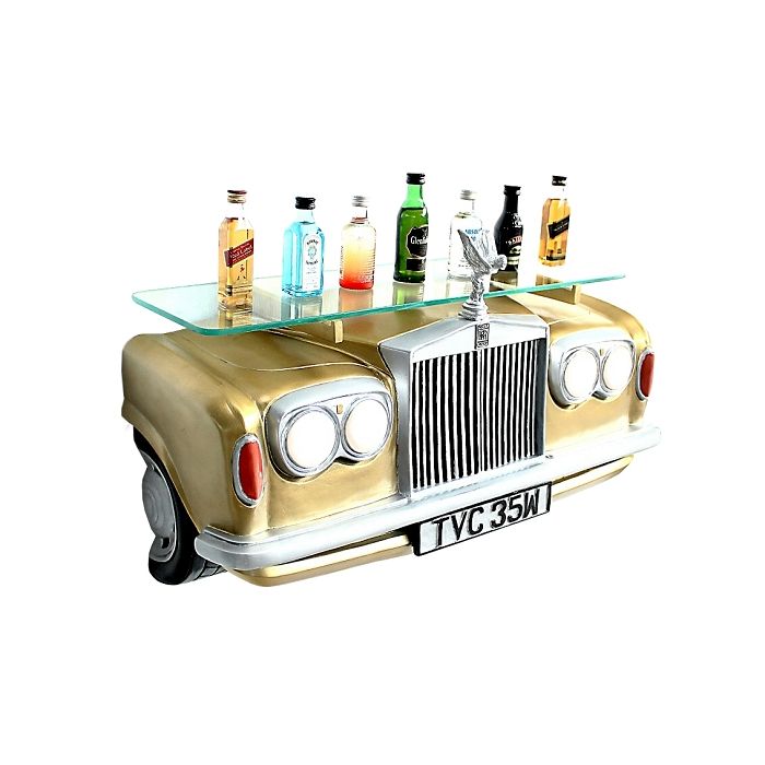 Wandregal Rolls Royce Gold mit Glasplatte verkleinert Tisch