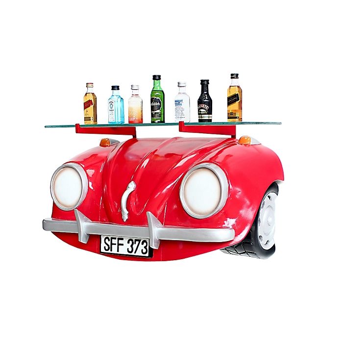 Wandregal VW Rot mit Glasplatte verkleinert Tisch