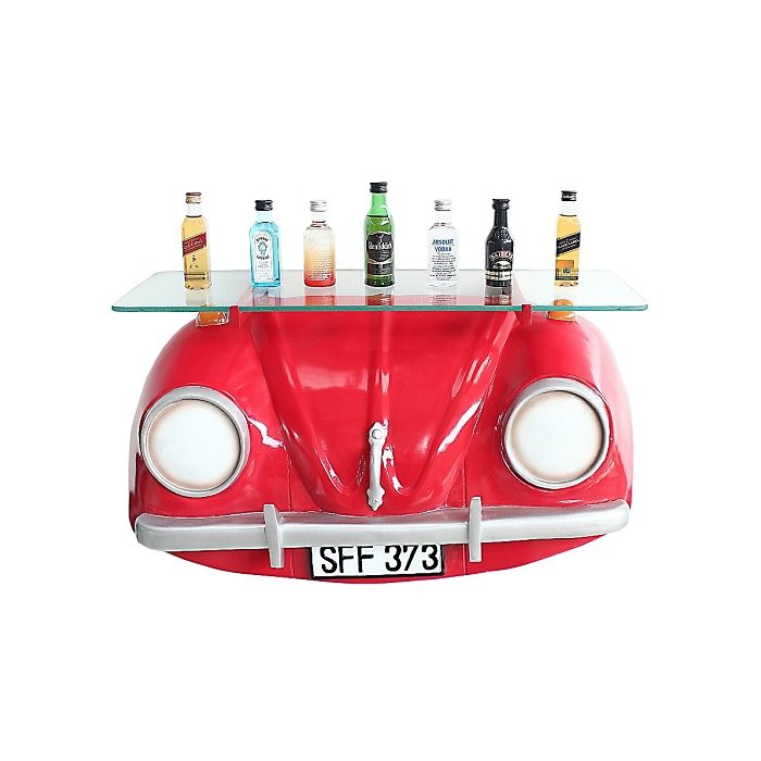 Wandregal VW Rot mit Glasplatte verkleinert Tisch