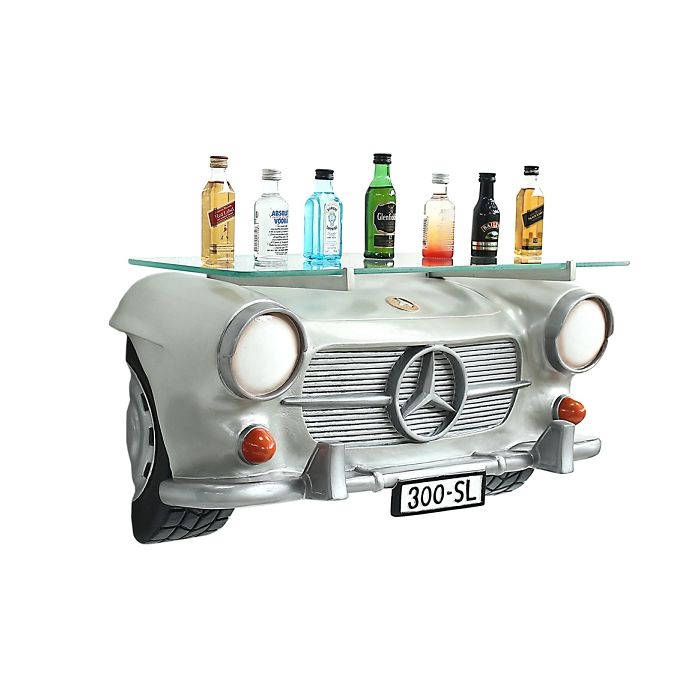 Wandregal Mercedes Benz Silber mit Glasplatte verkleinert Tisch