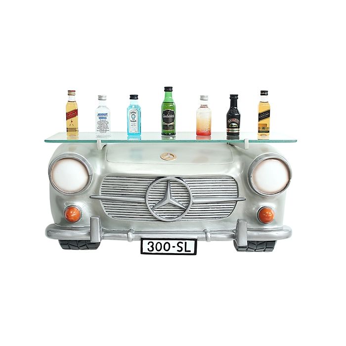 Wandregal Mercedes Benz Silber mit Glasplatte verkleinert Tisch