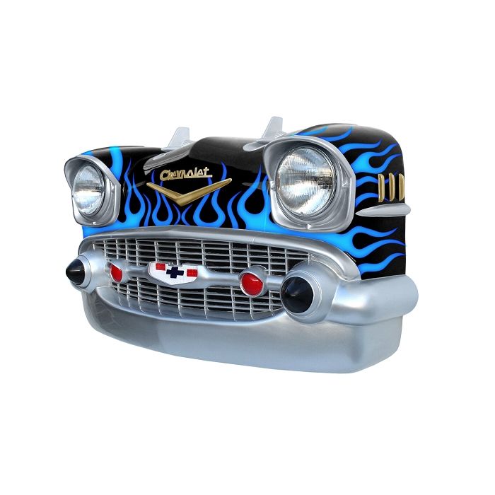 Wanddeko Chevy Schwarz Front mit blauen Flammen verkleinert Dekorationsfigur