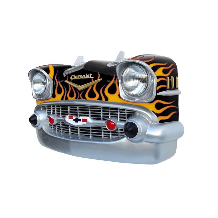 Wanddeko Chevy Schwarz Front mit orange blauen Flammen verkleinert Dekorationsfigur
