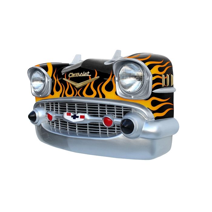 Wanddeko Chevy Schwarz Front mit orangenen Flammen verkleinert Dekorationsfigur