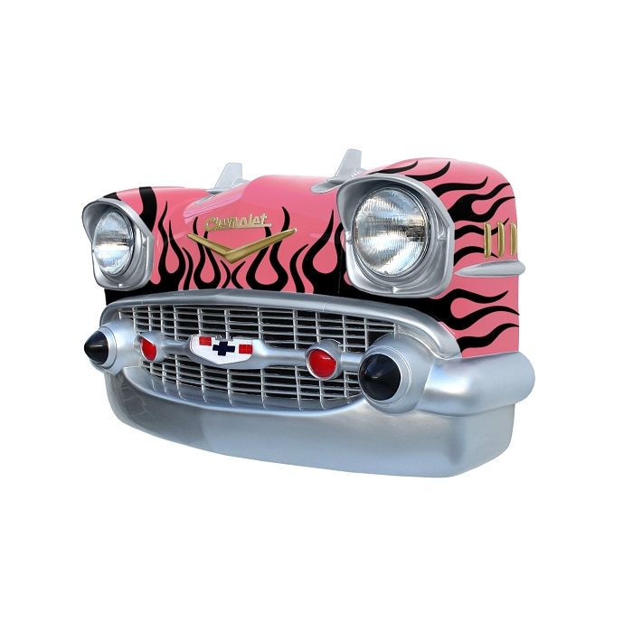 Wanddeko Chevy Rosa Front mit schwarzen Flammen verkleinert Dekorationsfigur