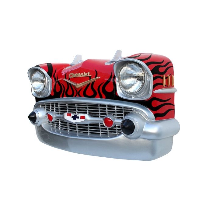 Wanddeko Chevy Rot Front mit schwarzen Flammen verkleinert Dekorationsfigur