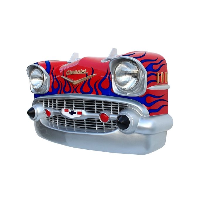 Wanddeko Chevy Rot Front mit blauen Flammen verkleinert Dekorationsfigur