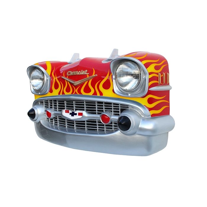 Wanddeko Chevy Rot Front mit orangenen Flammen verkleinert Dekorationsfigur