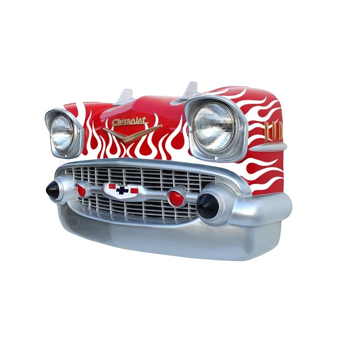 Wanddeko Chevy Rot Front mit weißen Flammen verkleinert Dekorationsfigur