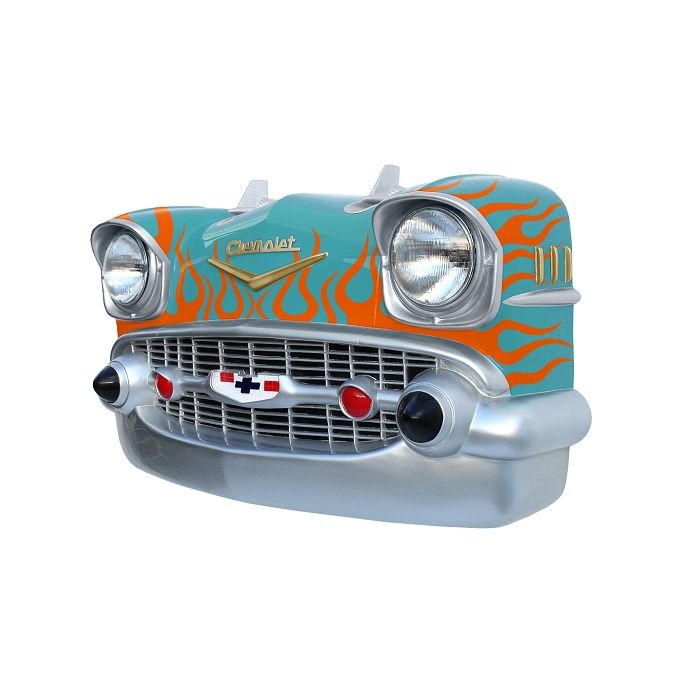 Wanddeko Chevy Hellblau Front mit orangenen Flammen verkleinert Dekorationsfigur