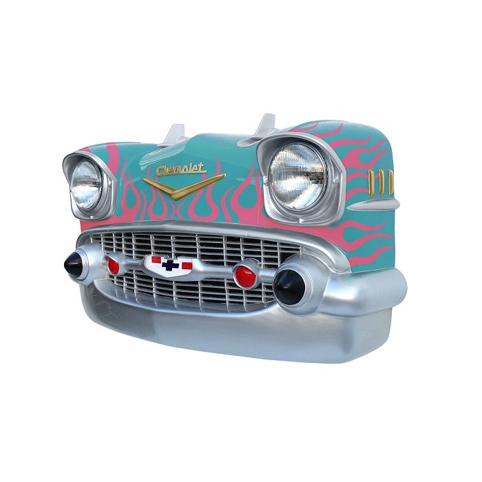 Wanddeko Chevy Hellblau Front mit pinken Flammen verkleinert Dekorationsfigur