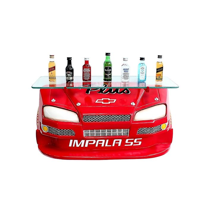 Wandregal Chevy Impala Rot mit Glasplatte verkleinert Tisch