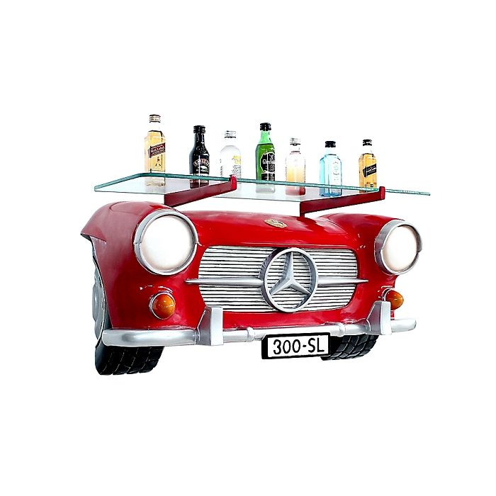 Wandregal Mercedes Benz Rot mit Glasplatte verkleinert Tisch