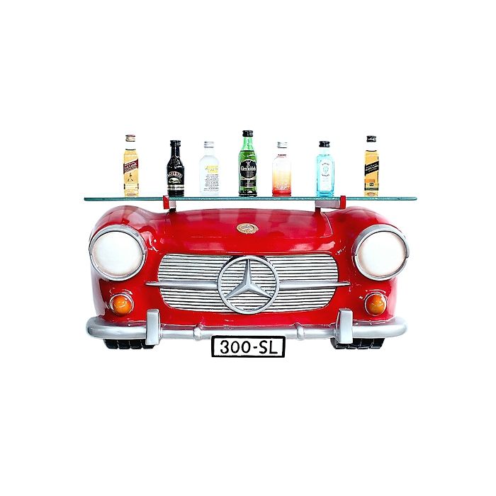 Wandregal Mercedes Benz Rot mit Glasplatte verkleinert Tisch