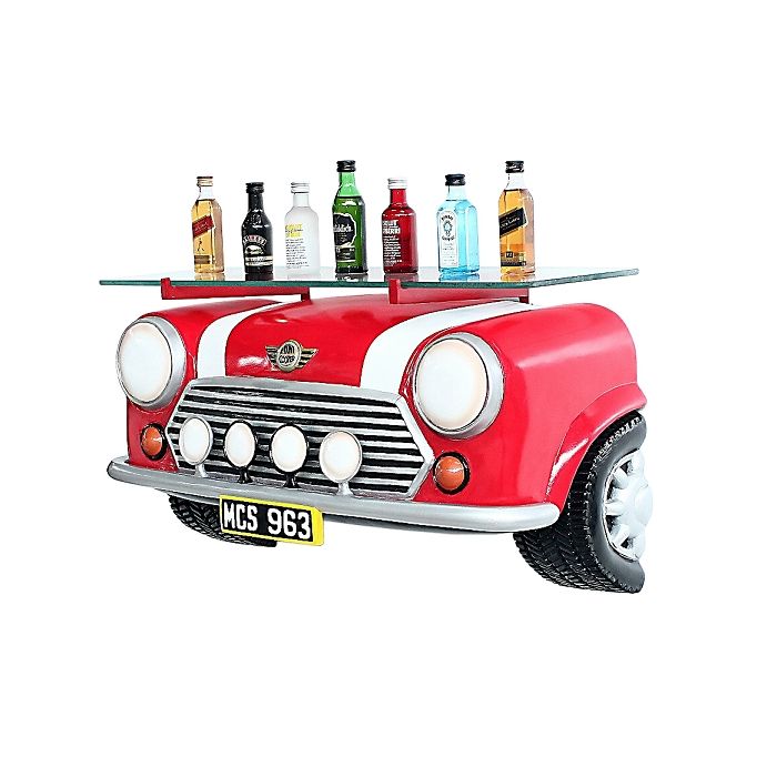 Wandregal Mini Cooper Rot mit Glasplatte verkleinert Tisch