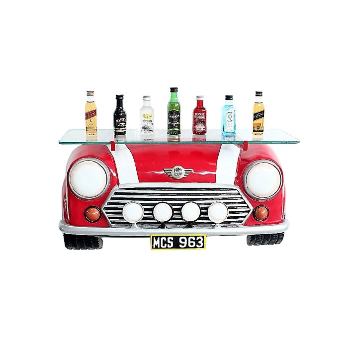 Wandregal Mini Cooper Rot mit Glasplatte verkleinert Tisch