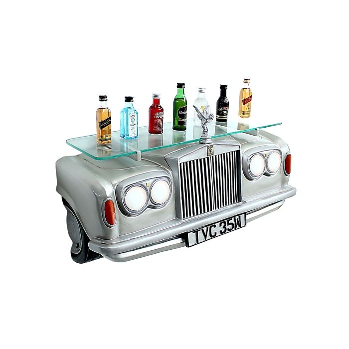 Wandregal Rolls Royce Silber mit Glasplatte verkleinert Tisch