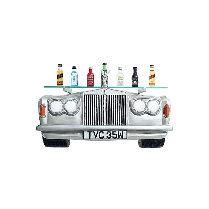 Wandregal Rolls Royce Silber mit Glasplatte verkleinert Tisch