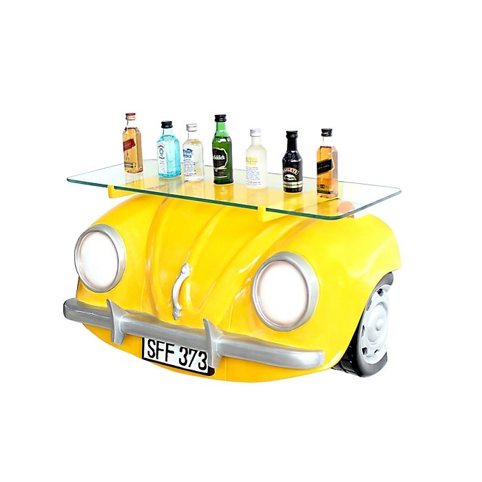 Wandregal VW Gelb mit Glasplatte verkleinert Tisch