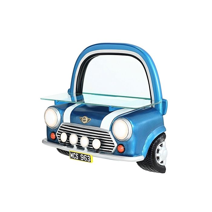 Spiegel Mini Cooper Blau mit Regal verkleinert Ablagemöglichkeit, Spiegel