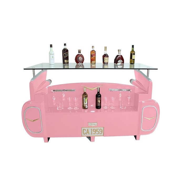 Bar Cadillac Rosa mit Kofferraumschrank lebensgroß Ablagemöglichkeit, Aufbewahrung