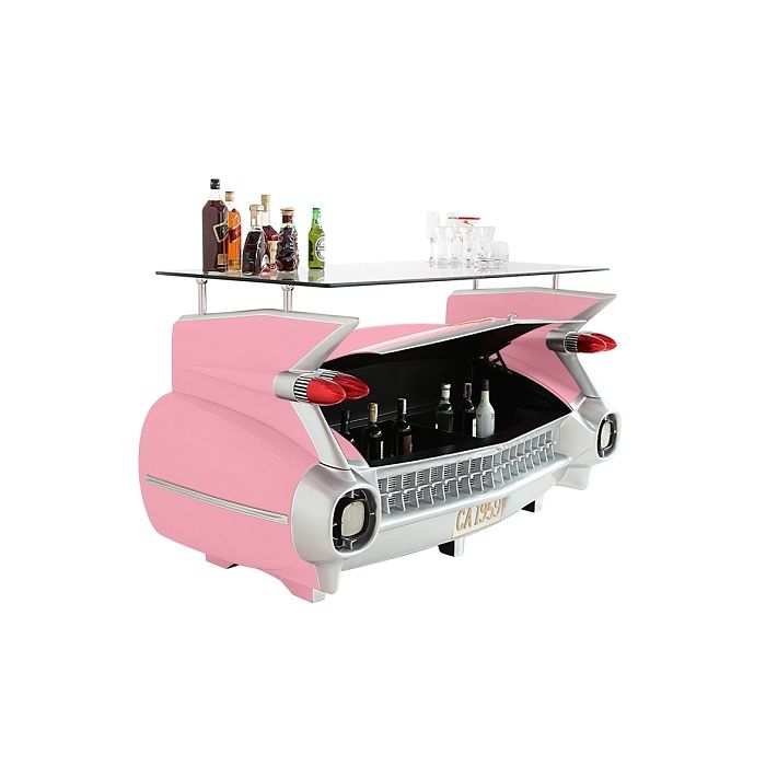 Bar Cadillac Rosa mit Kofferraumschrank lebensgroß Ablagemöglichkeit, Aufbewahrung