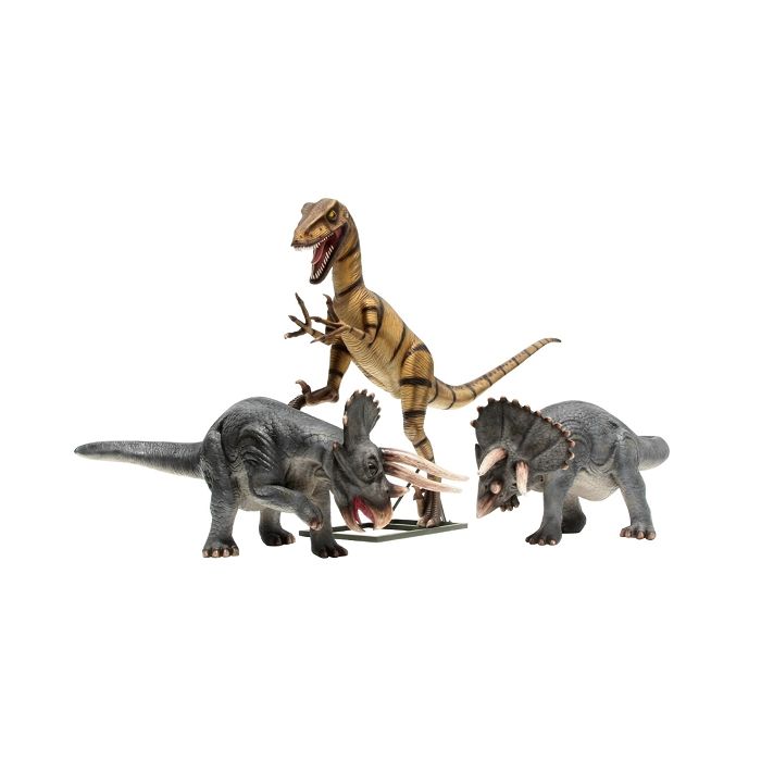 Dinosaurier Velociraptor und 2 Triceratops lebensgroß Deko- & Werbefigur