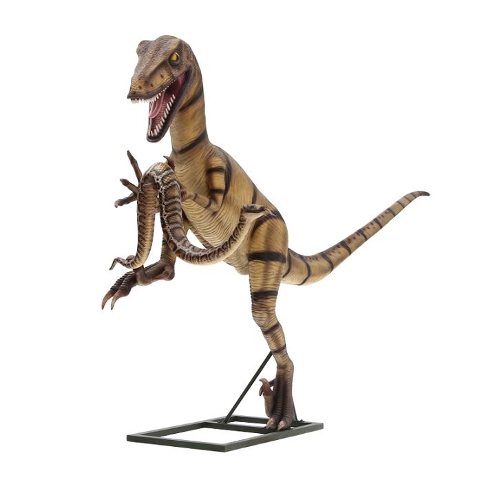 Dinosaurier Velociraptor mit Schlange lebensgroß Deko- & Werbefigur