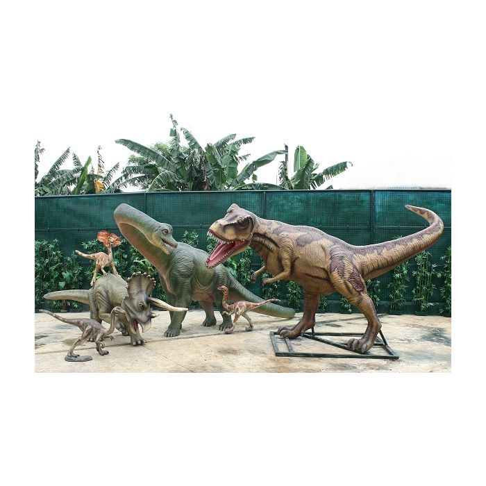 Dinosaurier Tyrannosaurus, Brachiosaurus, Triceratops und Raptor lebensgroß Deko- & Werbefigur