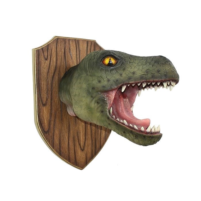 Dinosaurier Tyrannosauruskopf auf Holz lebensgroß Dekoköpfe & Büsten