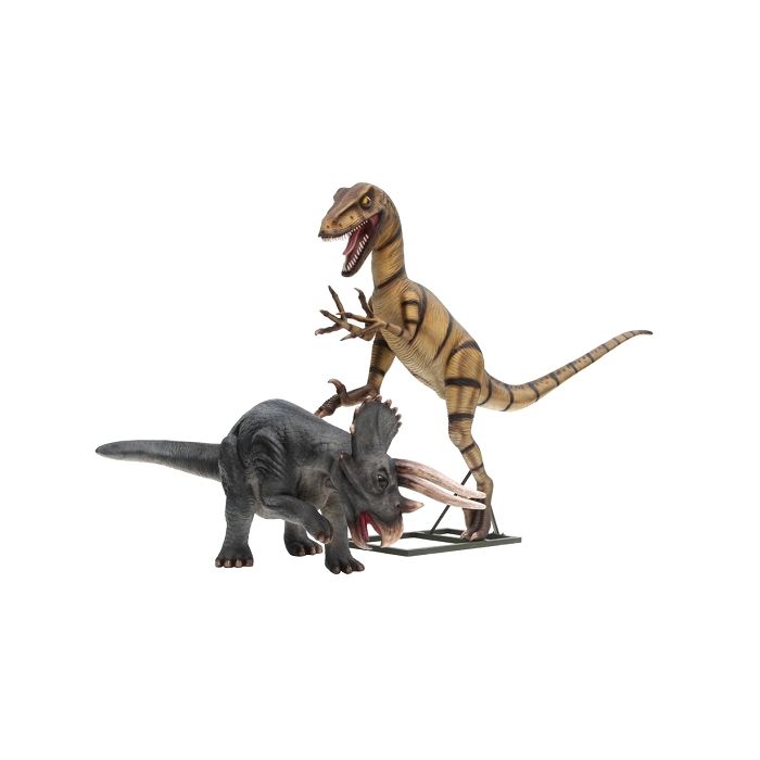 Dinosaurier Triceratops und Raptor lebensgroß Deko- & Werbefigur