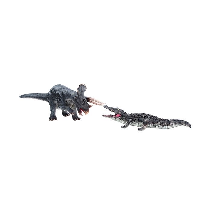 Dinosaurier Triceratops mit Krokodil lebensgroß Dekorationsfigur