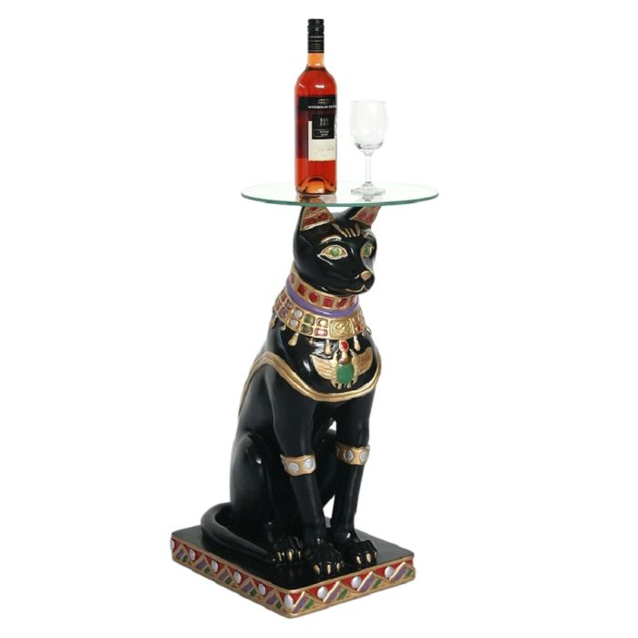 ägyptische Katze Kaffeetisch mit Glasplatte lebensgroß Tisch